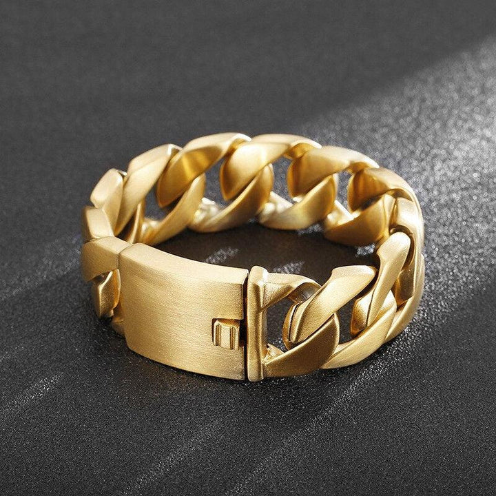 Kalen 24mm Wide Gold Color Brushed Stainless Steel Men's Bracelet Punk Charm Jewelry Cuban Chain.