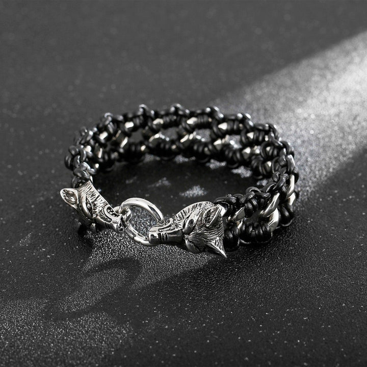 Kalen 24mm Wide Animal Braided Bracelet Stainless Steel Leather Punk Bracelets Jewelry.