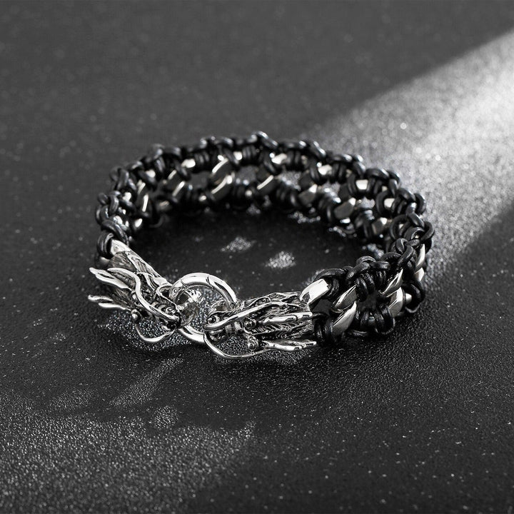 Kalen 24mm Wide Animal Braided Bracelet Stainless Steel Leather Punk Bracelets Jewelry.