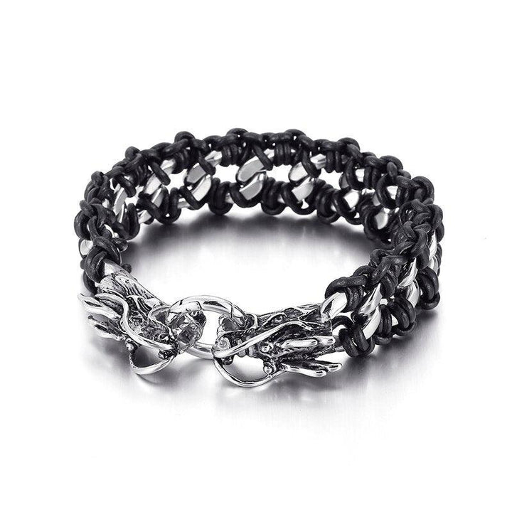 Kalen 24mm Wide Animal Braided Bracelet Stainless Steel Leather Punk Bracelets Jewelry.