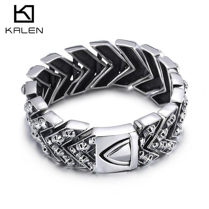 KALEN 25mm Arrow Chain Skull Charm Stainless Steel Bracelet for Men - kalen