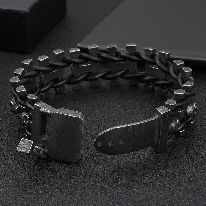 KALEN 25mm Punk Leather & Stainless Steel Skull Charm Bracelets For Men - kalen