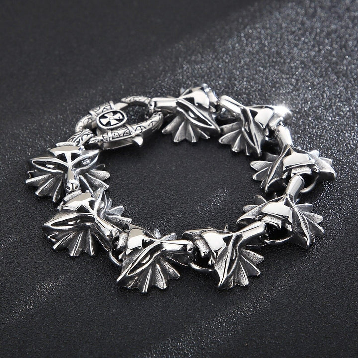 KALEN 25mm Viking Wolf Bracelet Men Stainless Steel 316L Charm Fashion Party Jewelry.