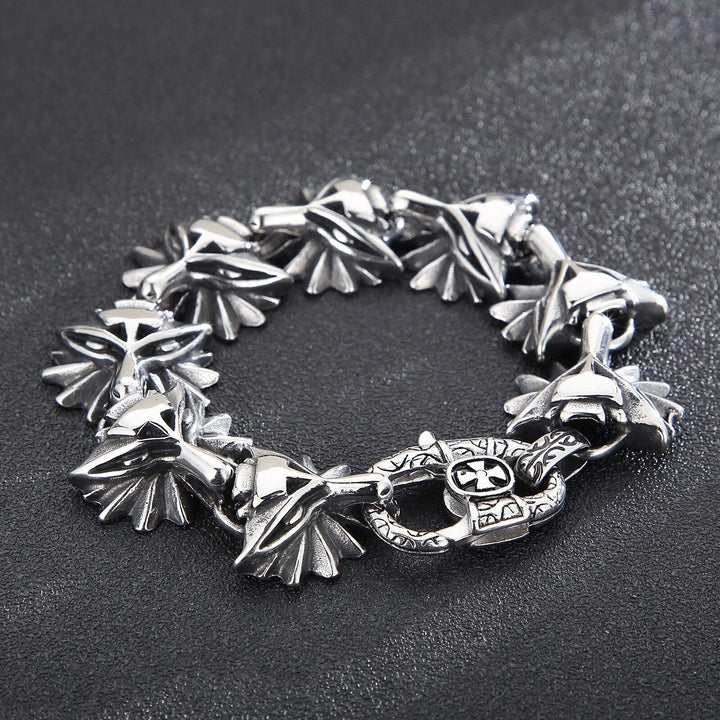 KALEN 25mm Viking Wolf Bracelet Men Stainless Steel 316L Charm Fashion Party Jewelry.