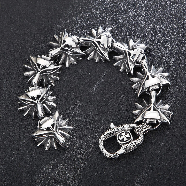 KALEN 25mm Viking Wolf Bracelet Men Stainless Steel 316L Charm Fashion Party Jewelry.