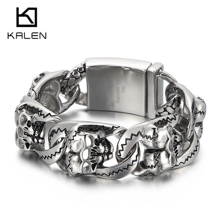 KALEN 26mm Cuban Chain Skull Charm Stainless Steel Bracelet for Men - kalen