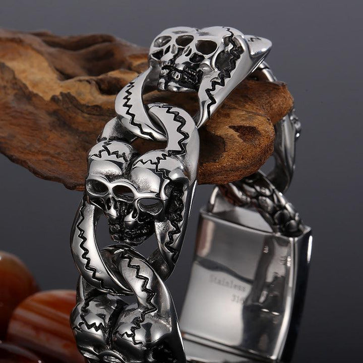 KALEN 26mm Cuban Chain Skull Charm Stainless Steel Bracelet for Men - kalen