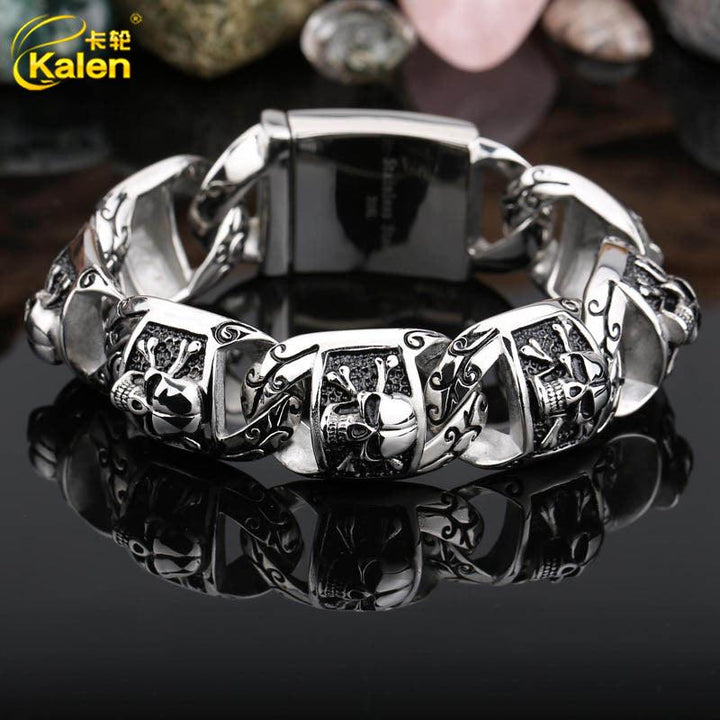 KALEN 26mm Skull Charm Stainless Steel Bracelet for Men - kalen