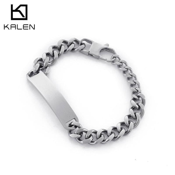 Kalen 3 color 10mm Curb Cuban Chain Simple ID Link Men's Stainless Steel Charm Bracelet.