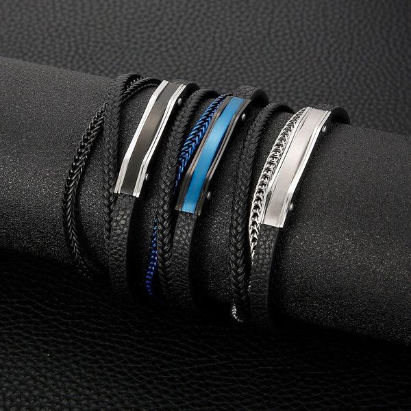 Kalen 3-color Trendy Leather Bracelet High Quality Stainless Steel Men's Charm Bracelets.