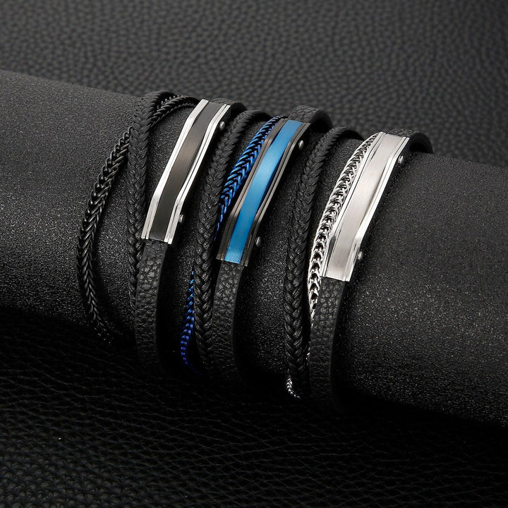 Kalen 3-color Trendy Leather Bracelet High Quality Stainless Steel Men's Charm Bracelets.