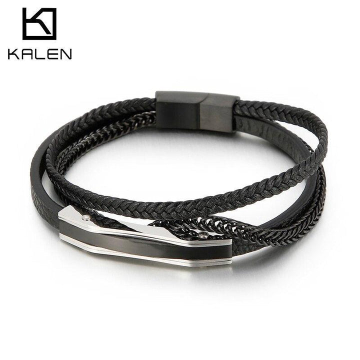 Kalen 3-color Trendy Leather Bracelet High Quality Stainless Steel Men's Charm Bracelets.