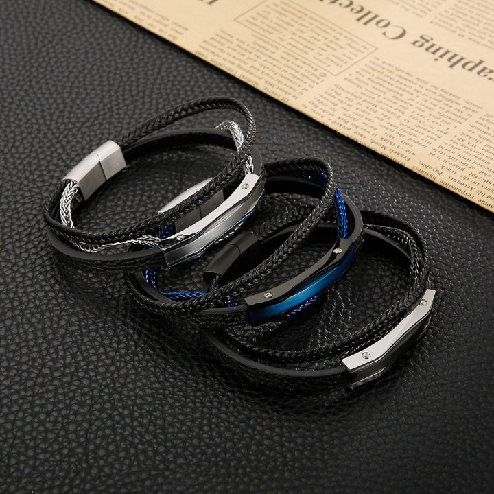 Kalen 3-color Trendy Leather Bracelet High Quality Stainless Steel Men's Charm Bracelets.