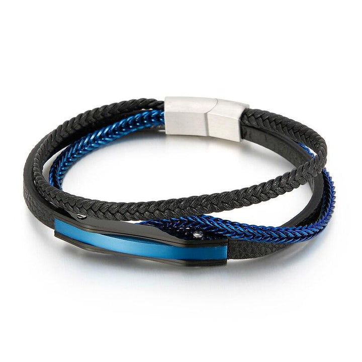 Kalen 3-color Trendy Leather Bracelet High Quality Stainless Steel Men's Charm Bracelets.