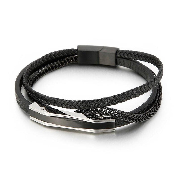 Kalen 3-color Trendy Leather Bracelet High Quality Stainless Steel Men's Charm Bracelets.