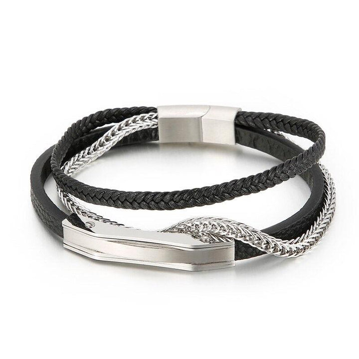 Kalen 3-color Trendy Leather Bracelet High Quality Stainless Steel Men's Charm Bracelets.