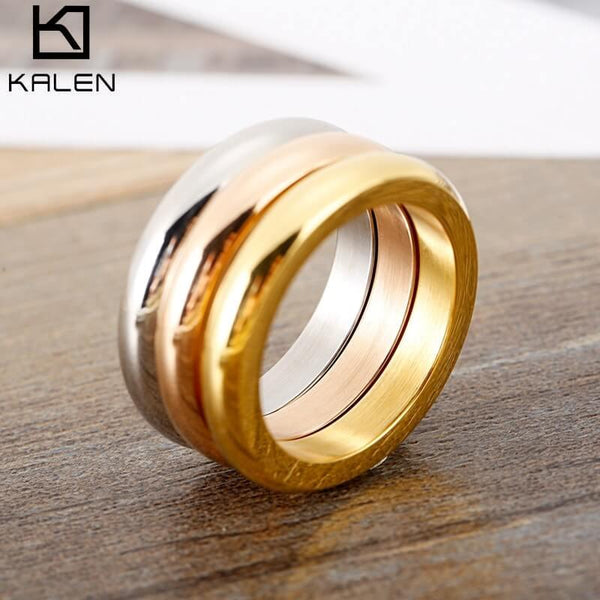 KALEN 3 Pieces/Set Ring Rose Gold/Silver Color Titanium Steel Round Rings For Women Wedding Jewelry Anniversary Simple Ring Set.