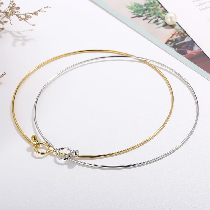 KALEN 304 Stainless Steel Collar Choker Necklace Bangle Set Gold/Silver Colors Round With Removable Ball End Cap Jewelry Set.