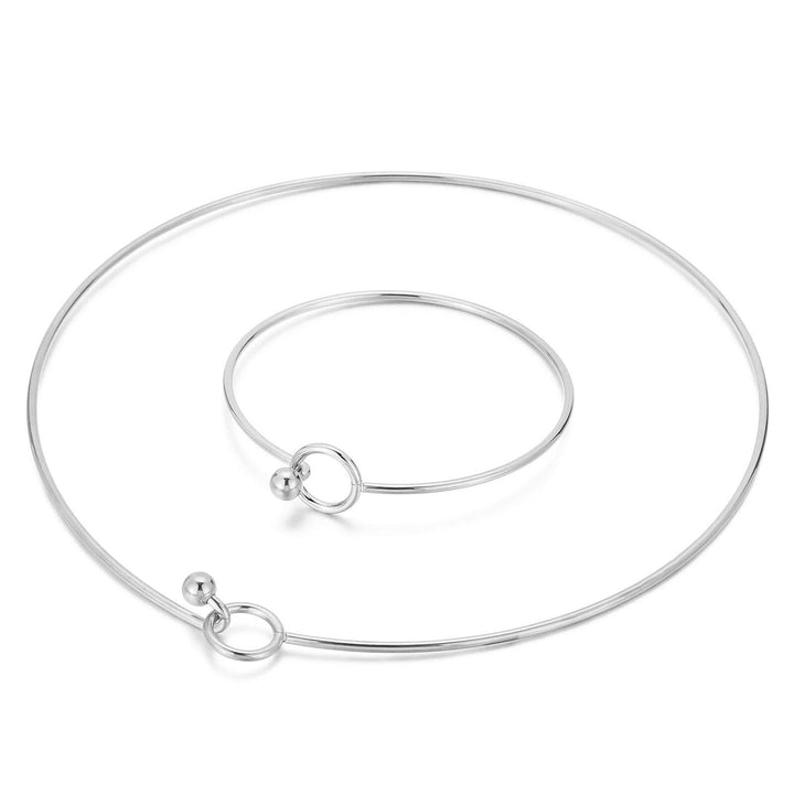 KALEN 304 Stainless Steel Collar Choker Necklace Bangle Set Gold/Silver Colors Round With Removable Ball End Cap Jewelry Set.