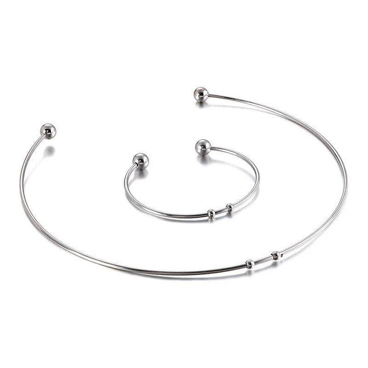 KALEN 304 Stainless Steel Collar Choker Necklace Bangle Set Gold/Silver Colors Round With Removable Ball End Cap Jewelry Set.