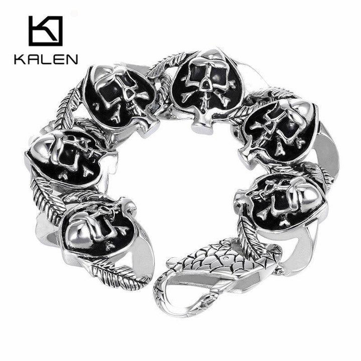 KALEN 316 Stainless Steel Viking Skull Charm Bracelet Men Punk Heart Shaped Skeleton Link Chain Homme Bracelet Jewelry.