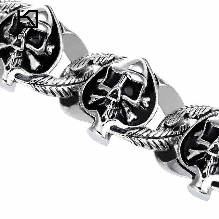 KALEN 316 Stainless Steel Viking Skull Charm Bracelet Men Punk Heart Shaped Skeleton Link Chain Homme Bracelet Jewelry.