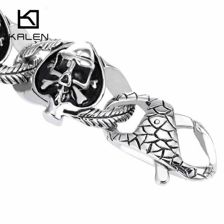 KALEN 316 Stainless Steel Viking Skull Charm Bracelet Men Punk Heart Shaped Skeleton Link Chain Homme Bracelet Jewelry.