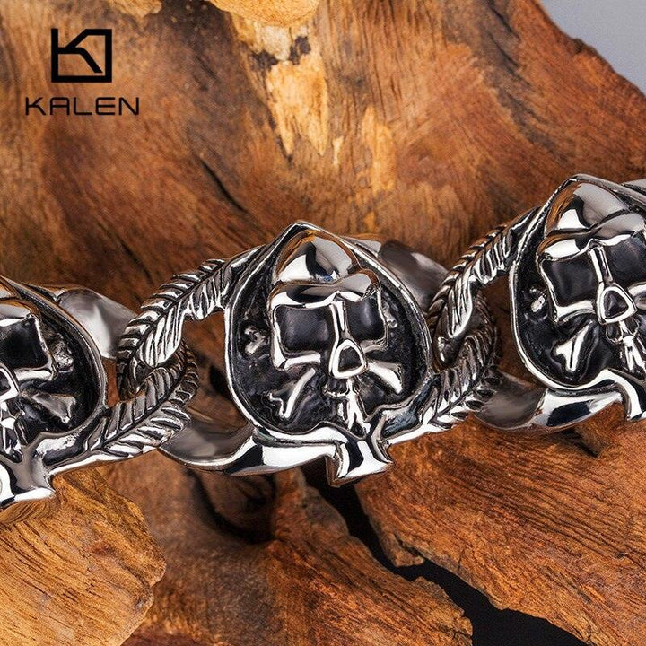 KALEN 316 Stainless Steel Viking Skull Charm Bracelet Men Punk Heart Shaped Skeleton Link Chain Homme Bracelet Jewelry.