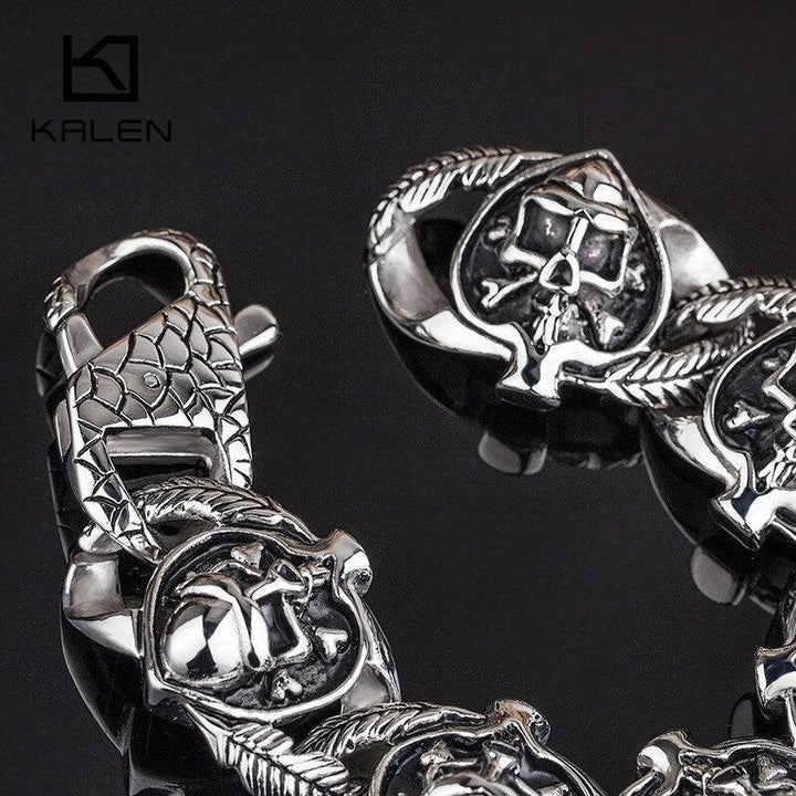 KALEN 316 Stainless Steel Viking Skull Charm Bracelet Men Punk Heart Shaped Skeleton Link Chain Homme Bracelet Jewelry.