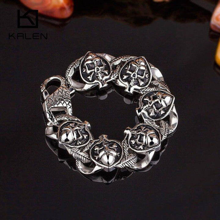 KALEN 316 Stainless Steel Viking Skull Charm Bracelet Men Punk Heart Shaped Skeleton Link Chain Homme Bracelet Jewelry.