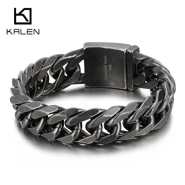 Kalen 316L Stainless Steel Men's Vintage Bracelet Two-Color Optional 220mm Jewelry Gift.