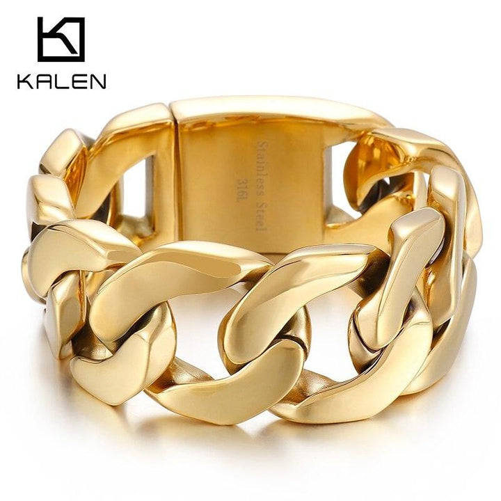 KALEN 31mm Big Heavy Cuban Link Chain Bracelet Men Stainless Steel Trendy Jewelry.