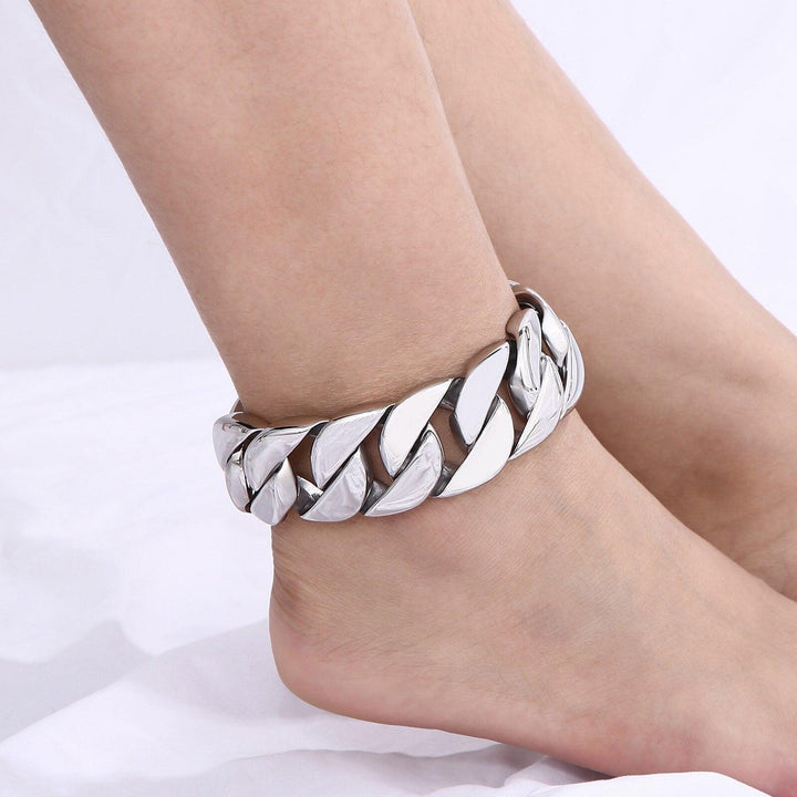 KALEN 31mm Brushed/Shiny Big Heavy Cuban Chain Stainless Steel Women Ankle Jewelry Chunky Link.