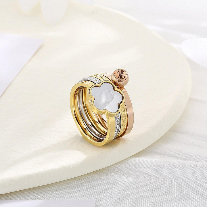 KALEN 4 in 1 Ring Girl Mujer Anillos Rings Gold Color Stainless Steel Bands Flower Rings For Best friends Splittable Friendship.