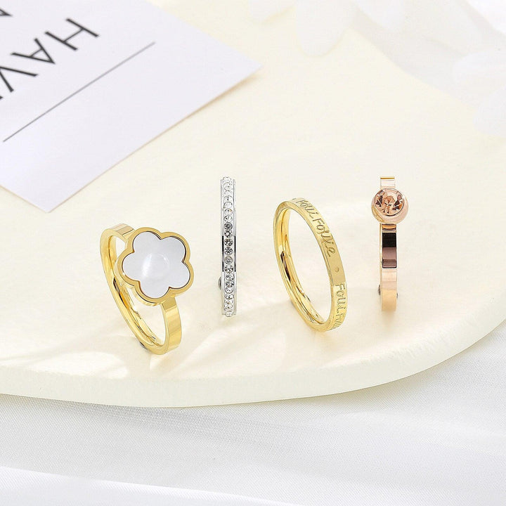 KALEN 4 in 1 Ring Girl Mujer Anillos Rings Gold Color Stainless Steel Bands Flower Rings For Best friends Splittable Friendship.