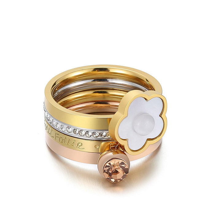 KALEN 4 in 1 Ring Girl Mujer Anillos Rings Gold Color Stainless Steel Bands Flower Rings For Best friends Splittable Friendship.