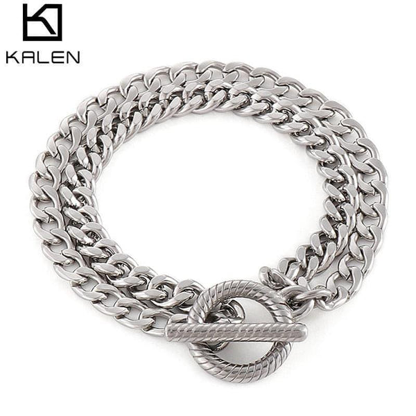 Kalen 5 Styles  Rolo Chain Bracelet Stainless Steel Heart Coins Charm Bracelets For Men Women 2021 Cuba Chain Bracelet Jewelry.