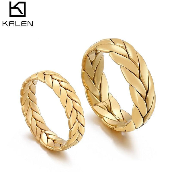 Kalen 5/7mm Thick Chunky Chain Ring Cuban Curb Link Gold Filled Stainless Steel Stylish Ring for Women Girls.