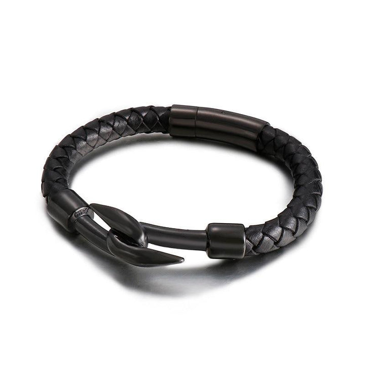 KALEN 5mm Cowhide Leather Gold Stainless Steel Hook Bracelet for Men - kalen