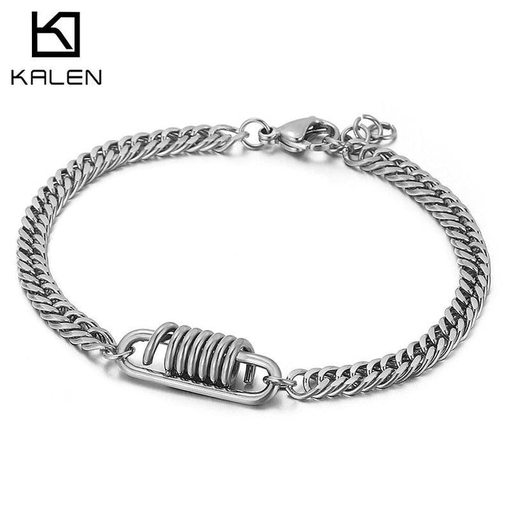 Kalen 5mm Cuban Chain Punk Stainless Steel Men's Bracelet Simple Link Fashion Jewelry.