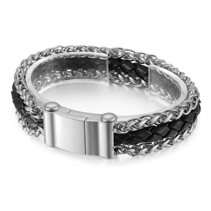 Kalen 5mm Leather Rope Chain Stainless Steel Bracelet For Men - kalen