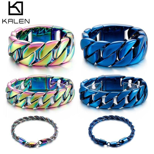 KALEN 6/12/20/24/31mm Rainbow Blue Color Gay Rope Curb Cuban Chain Bracelet Men Women Unisex Stainless Steel Jewelry New Color.