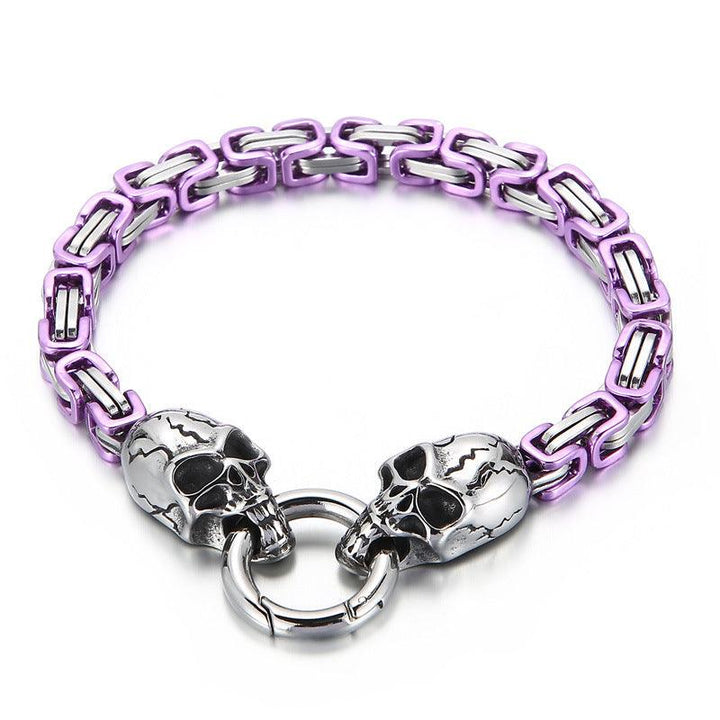 Kalen 6mm Colorful Byzantine Chain Skull Charm Bracelet for Men - kalen