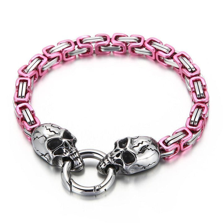 Kalen 6mm Colorful Byzantine Chain Skull Charm Bracelet for Men - kalen