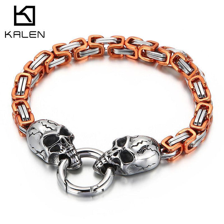 Kalen 6mm Colorful Byzantine Chain Skull Charm Bracelet for Men - kalen