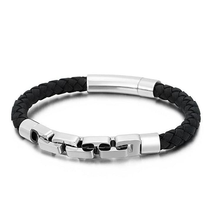 KALEN 6mm Cowhide Leather 8mm Stainless Steel Link Chain Bracelet for Men - kalen