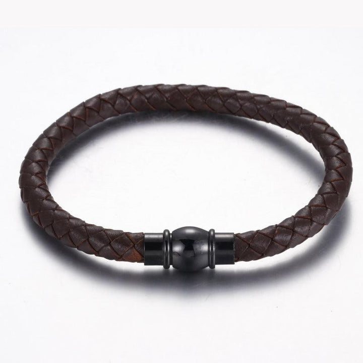 KALEN 6mm Cowhide Leather Black Magnet Buckle Bracelet for Men - kalen