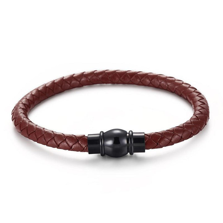 KALEN 6mm Cowhide Leather Black Magnet Buckle Bracelet for Men - kalen