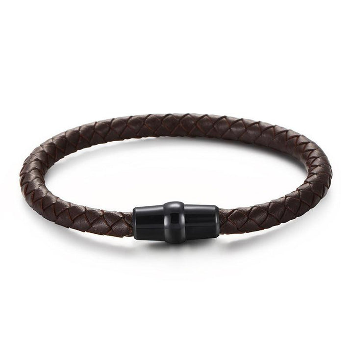 KALEN 6mm Cowhide Leather Black Magnet Buckle Bracelet for Men - kalen