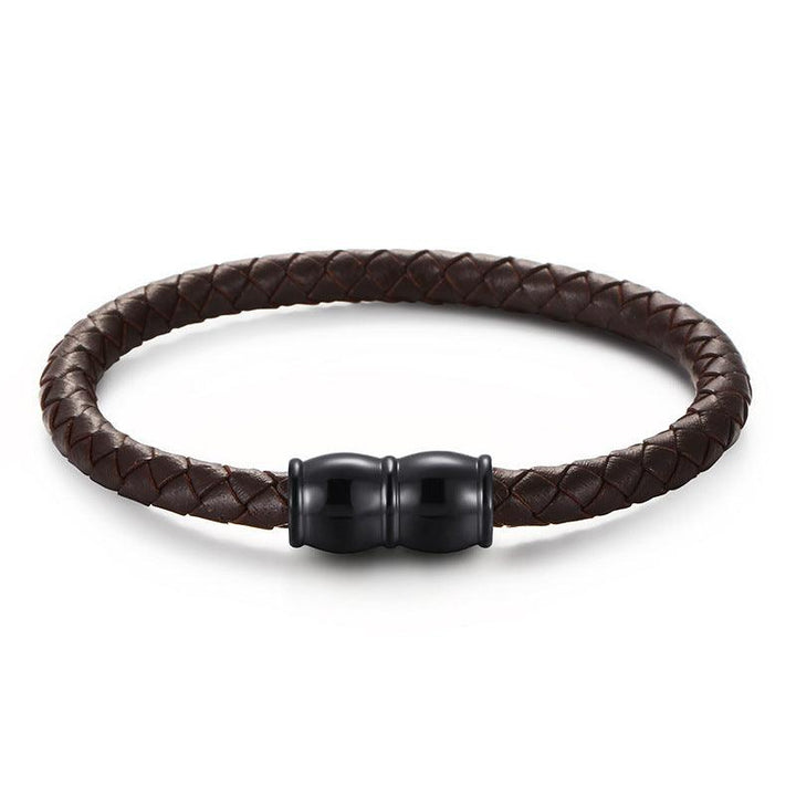 KALEN 6mm Cowhide Leather Black Magnet Buckle Bracelet for Men - kalen